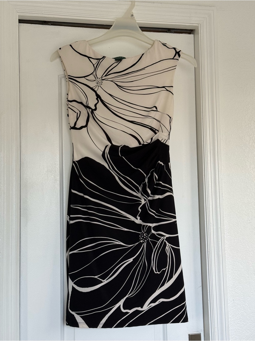 Lauren Ralph Lauren Black and White Floral Midi Sheath Dress
